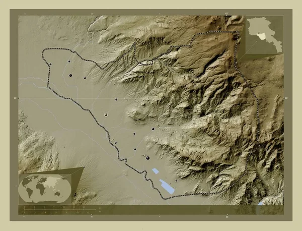 Ararat Ermenistan Vilayeti Yükseklik Haritası Göller Nehirlerle Wiki Tarzında Renklendirilmiş — Stok fotoğraf