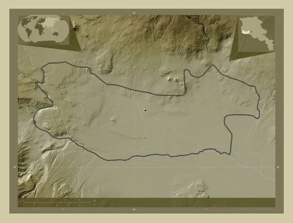 亚美尼亚省Armavir 用Wiki风格绘制的带有湖泊和河流的高程地图 角辅助位置图 — 图库照片