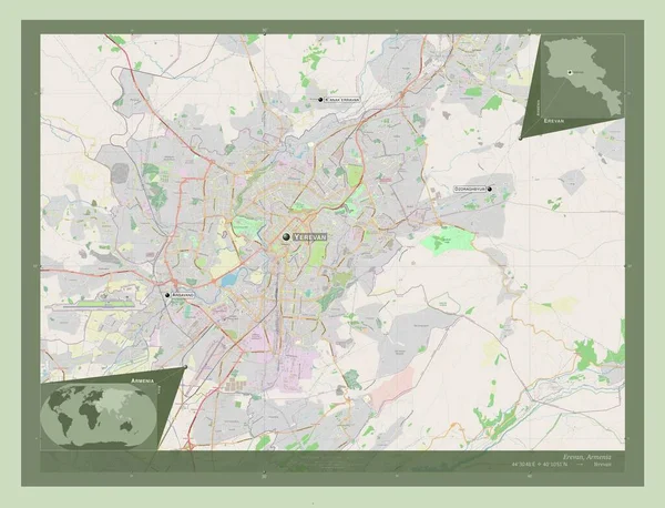 Erevan Město Arménie Otevřít Mapu Ulice Umístění Názvy Velkých Měst — Stock fotografie