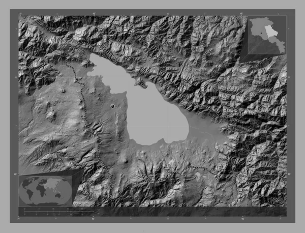 Gegharkunik Province Armenia Bilevel Elevation Map Lakes Rivers Corner Auxiliary — Stock Photo, Image