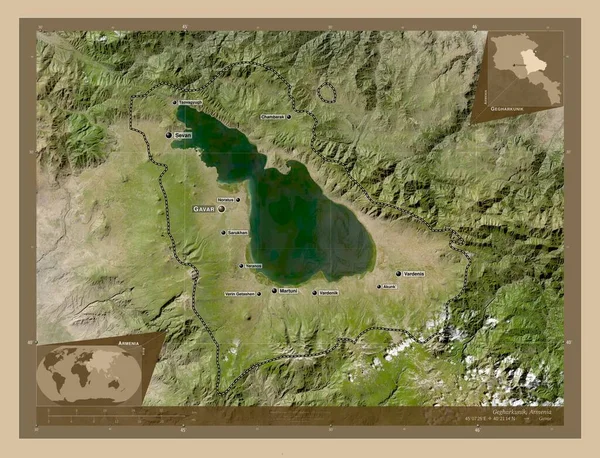 Gegharkunik Provincia Armenia Mapa Satelital Baja Resolución Ubicaciones Nombres Las — Foto de Stock