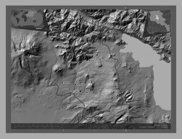 Kotayk Provincie Arménie Mapa Nadmořské Výšky Jezery Řekami Umístění Názvy — Stock fotografie