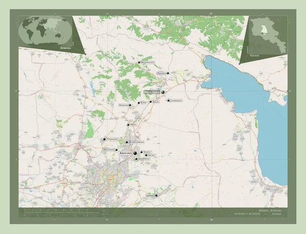 Kotayk Província Armênia Abrir Mapa Rua Locais Nomes Das Principais — Fotografia de Stock