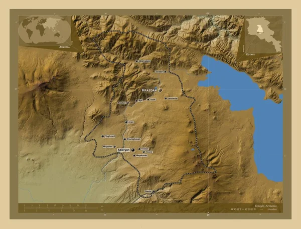 Kotayk Provincia Armenia Mapa Elevación Colores Con Lagos Ríos Ubicaciones —  Fotos de Stock