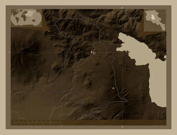 Kotayk Provincie Arménie Zdvihová Mapa Zbarvená Sépiovými Tóny Jezery Řekami — Stock fotografie