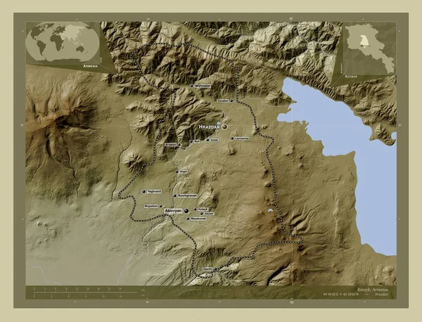 Kotayk Prowincja Armenii Mapa Wzniesień Kolorowa Stylu Wiki Jeziorami Rzekami — Zdjęcie stockowe