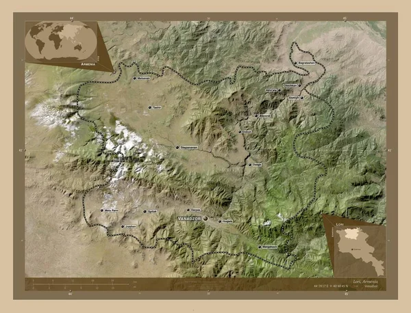 Lori Province Armenia Low Resolution Satellite Map Locations Names Major — Stock Photo, Image