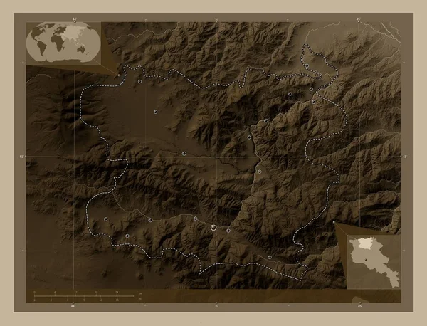 Lori Provincia Armenia Mapa Elevación Coloreado Tonos Sepia Con Lagos —  Fotos de Stock