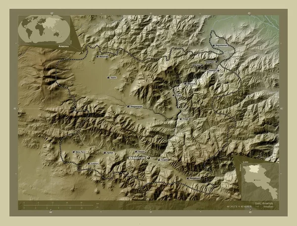 Lori Provincie Arménie Zdvihová Mapa Zbarvená Stylu Wiki Jezery Řekami — Stock fotografie