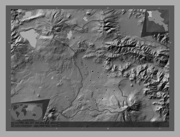 Shirak Provincia Armenia Mapa Elevación Bilevel Con Lagos Ríos Ubicaciones —  Fotos de Stock