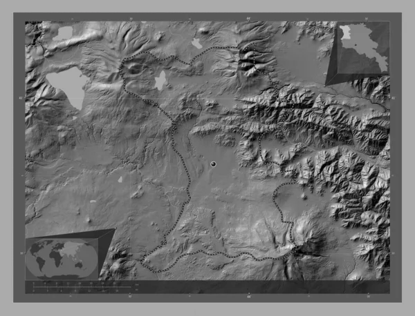 Shirak Province Armenia Bilevel Elevation Map Lakes Rivers Corner Auxiliary — Stock Photo, Image