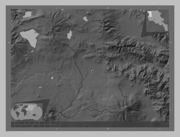 Shirak Provincia Armenia Mapa Elevación Escala Grises Con Lagos Ríos — Foto de Stock