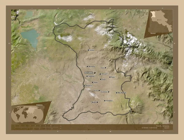 Shirak Provincia Armenia Mappa Satellitare Bassa Risoluzione Località Nomi Delle — Foto Stock