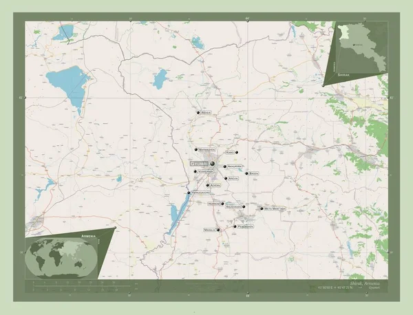 Ширак Провінція Вірменія Відкрита Карта Вулиць Місця Розташування Назви Великих — стокове фото