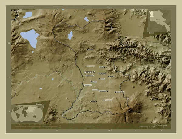 Shirak Provincie Arménie Zdvihová Mapa Zbarvená Stylu Wiki Jezery Řekami — Stock fotografie