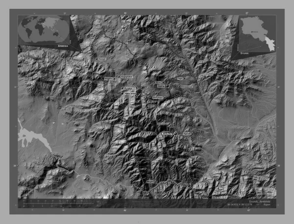 Syunik Armenien Bilevel Höjd Karta Med Sjöar Och Floder Platser — Stockfoto