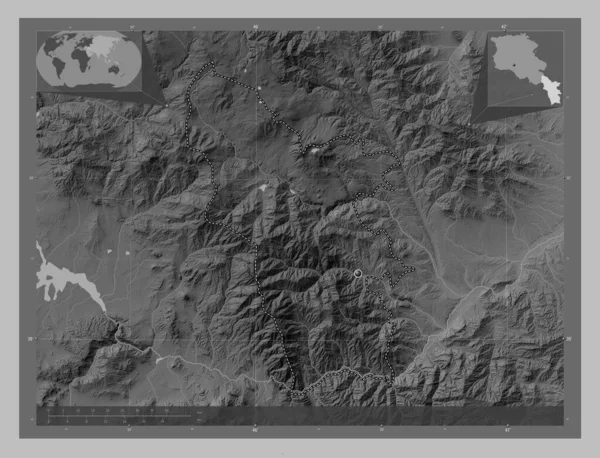 Syunik Province Armenia Grayscale Elevation Map Lakes Rivers Corner Auxiliary — Stock Photo, Image