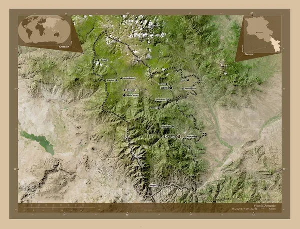 Syunik Província Arménia Mapa Satélite Baixa Resolução Locais Nomes Das — Fotografia de Stock