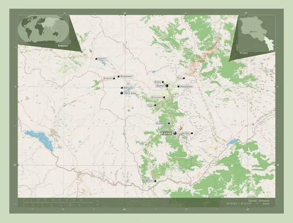 Syunik Provincia Armenia Mappa Stradale Aperta Località Nomi Delle Principali — Foto Stock