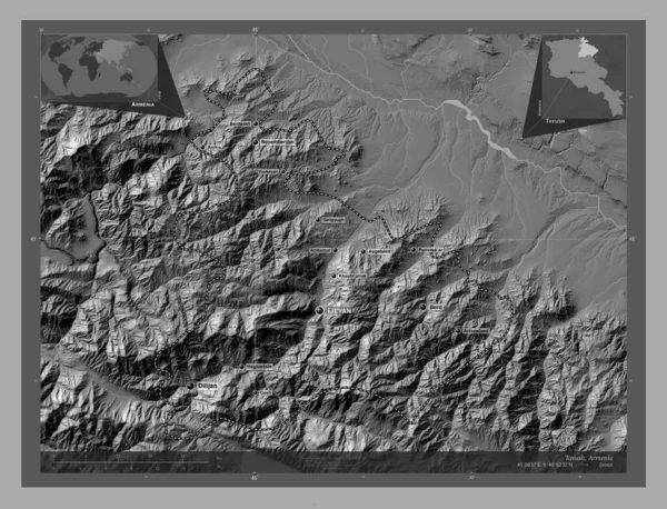 Tavush Província Arménia Bilevel Mapa Elevação Com Lagos Rios Locais — Fotografia de Stock