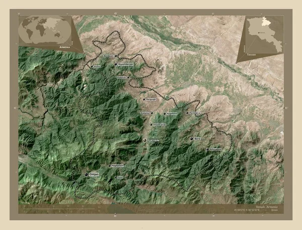 Tavush Província Arménia Mapa Satélite Alta Resolução Locais Nomes Das — Fotografia de Stock