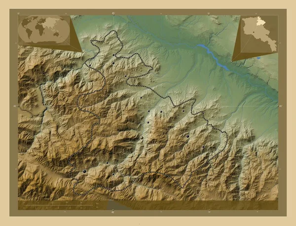 Тавуш Провінція Вірменія Кольорові Карти Висот Озерами Річками Розташування Великих — стокове фото