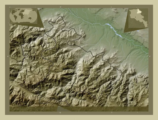 Tavush Provincia Armenia Mappa Elevazione Colorata Stile Wiki Con Laghi — Foto Stock