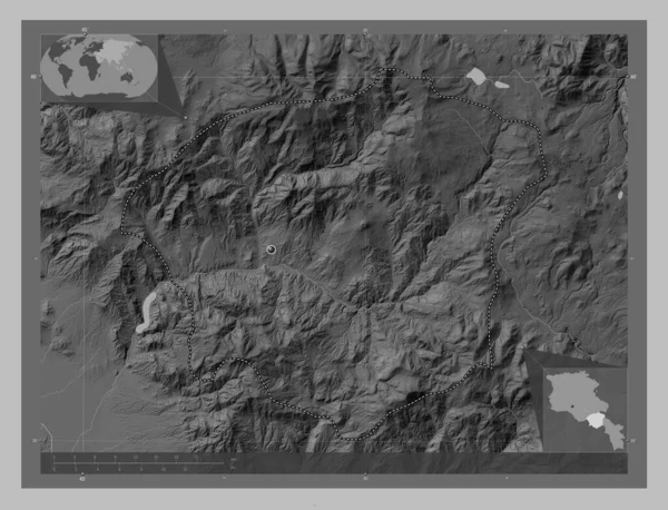 Vayots Dzor Province Armenia Grayscale Elevation Map Lakes Rivers Corner — Stock Photo, Image