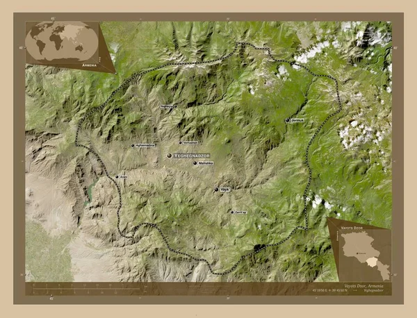 Vayots Dzor Provincia Armenia Mapa Satelital Baja Resolución Ubicaciones Nombres — Foto de Stock