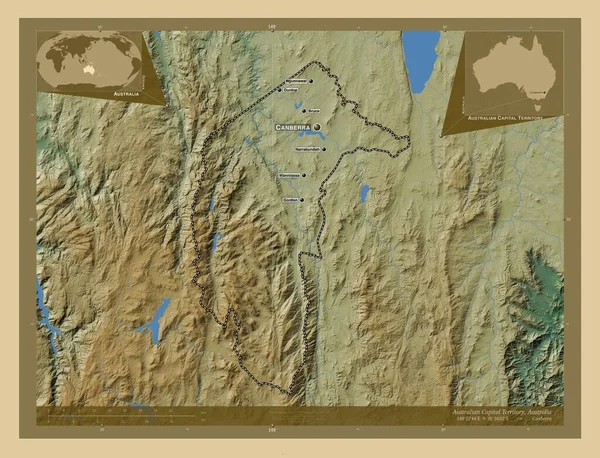 Австралийская Столичная Территория Цветная Карта Высоты Озерами Реками Места Названия — стоковое фото
