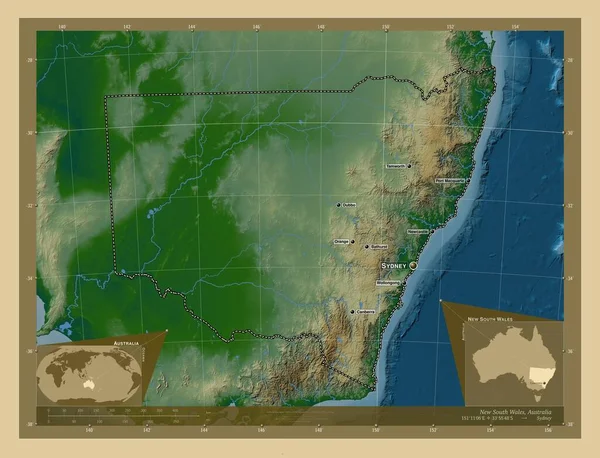 Nuovo Galles Del Sud Stato Dell Australia Mappa Elevazione Colorata — Foto Stock