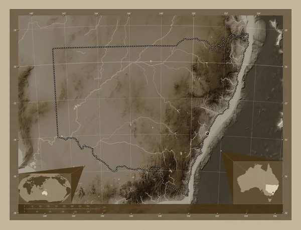 Νέα Νότια Ουαλία Πολιτεία Της Αυστραλίας Υψόμετρο Χάρτη Χρωματισμένο Τόνους — Φωτογραφία Αρχείου