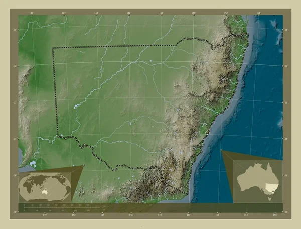 Νέα Νότια Ουαλία Πολιτεία Της Αυστραλίας Υψόμετρο Χάρτη Χρωματισμένο Στυλ — Φωτογραφία Αρχείου
