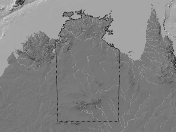 Terytorium Północne Terytorium Australii Dwupoziomowa Mapa Wysokości Jeziorami Rzekami — Zdjęcie stockowe