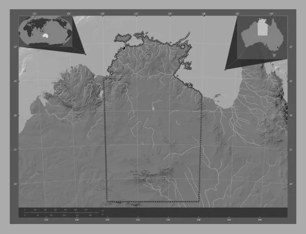 Northern Territory Grondgebied Van Australië Hoogteplattegrond Met Meren Rivieren Hulplocatiekaarten — Stockfoto