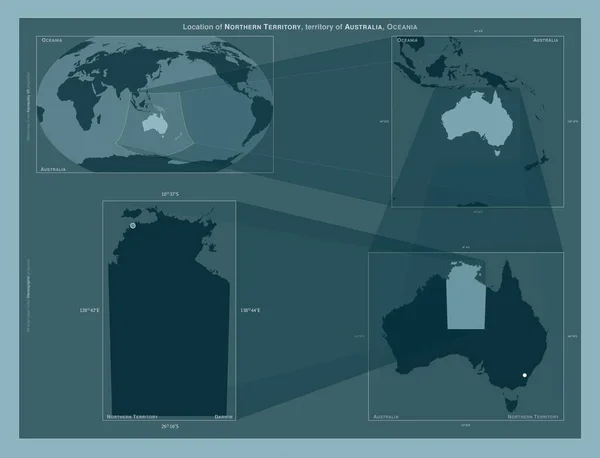 北部準州 オーストラリアの領土 大規模な地図上の領域の位置を示しています しっかりとした背景にベクトルフレームとPng形状の構成 — ストック写真
