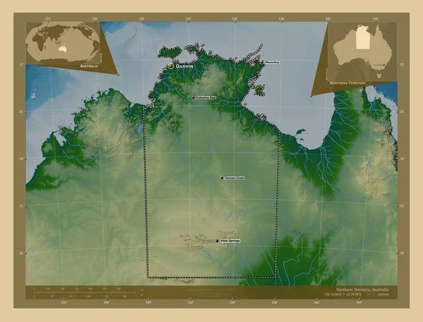 Βόρεια Επικράτεια Έδαφος Της Αυστραλίας Χρωματιστός Υψομετρικός Χάρτης Λίμνες Και — Φωτογραφία Αρχείου