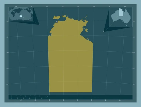 Northern Territory, territory of Australia. Solid color shape. Corner auxiliary location maps