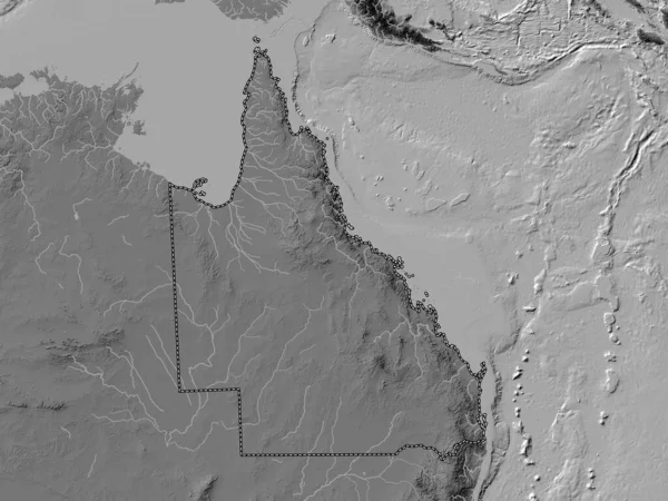 Queensland Estado Australia Mapa Elevación Bilevel Con Lagos Ríos — Foto de Stock