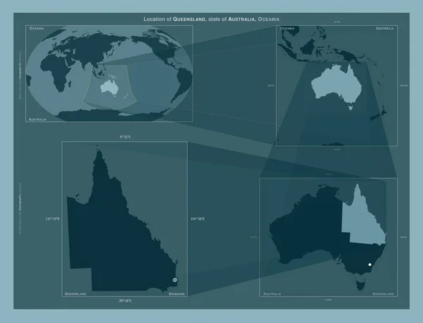 オーストラリアのクイーンズランド州 大規模な地図上の領域の位置を示しています しっかりとした背景にベクトルフレームとPng形状の構成 — ストック写真