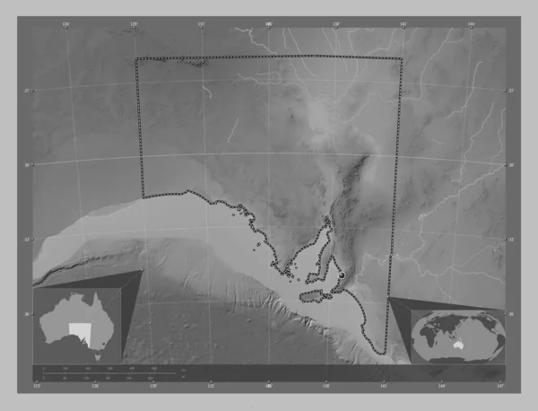 Australie Méridionale État Australie Carte Altitude Niveaux Gris Avec Lacs — Photo