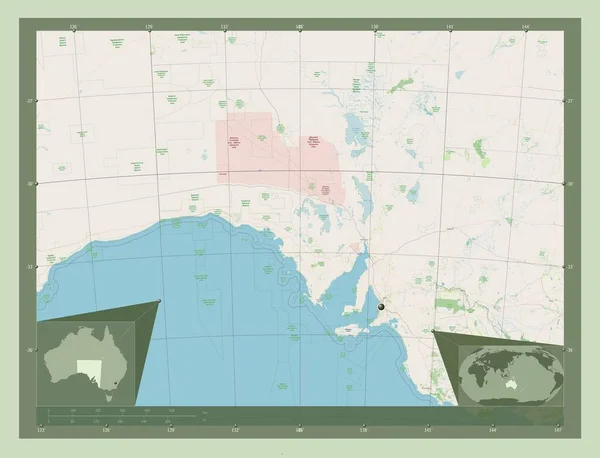 Южная Австралия Штат Австралия Карта Улиц Вспомогательные Карты Расположения Углов — стоковое фото