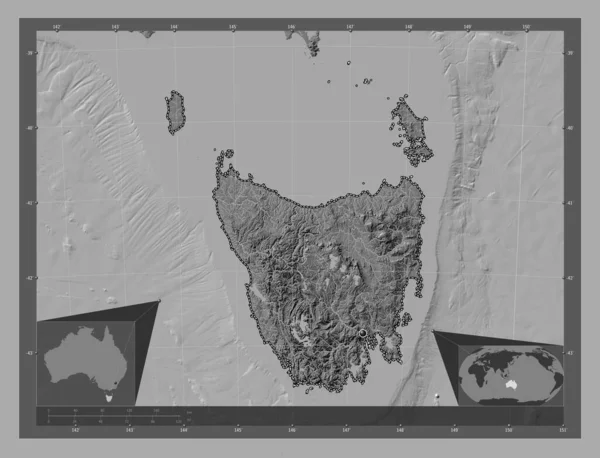 Tasmania Estado Australia Mapa Elevación Bilevel Con Lagos Ríos Mapas —  Fotos de Stock