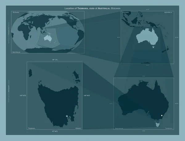 タスマニア オーストラリアの州 大規模な地図上の領域の位置を示しています しっかりとした背景にベクトルフレームとPng形状の構成 — ストック写真