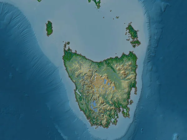 タスマニア オーストラリアの州 湖や川と色の標高マップ — ストック写真