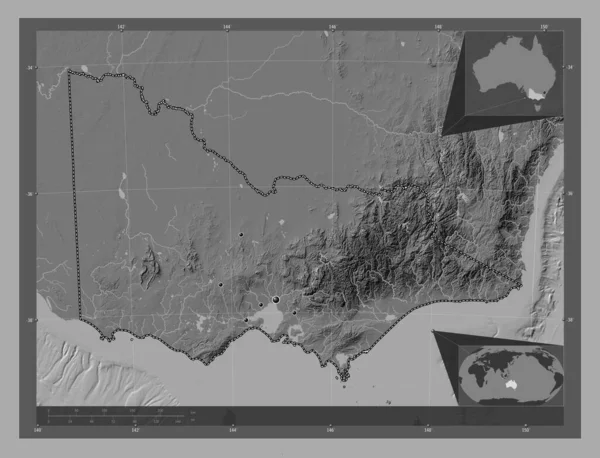 Victoria Estado Australia Mapa Elevación Bilevel Con Lagos Ríos Ubicaciones —  Fotos de Stock