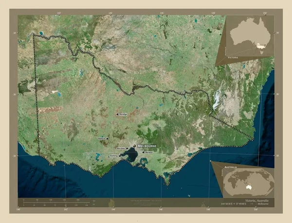 Victoria Staat Australië Satellietkaart Met Hoge Resolutie Locaties Namen Van — Stockfoto