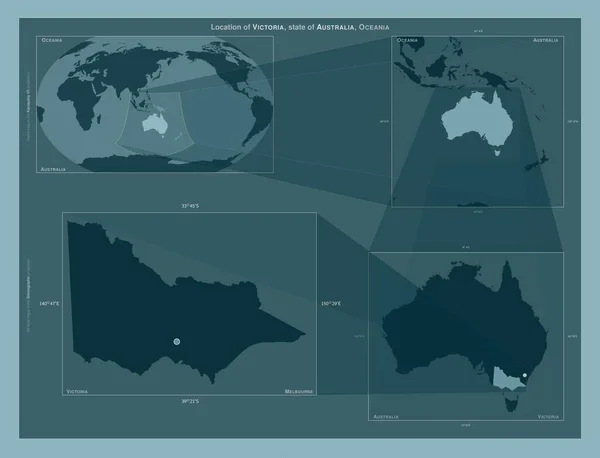 オーストラリアのビクトリア州 大規模な地図上の領域の位置を示しています しっかりとした背景にベクトルフレームとPng形状の構成 — ストック写真