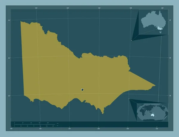オーストラリアのビクトリア州 しっかりした色の形 コーナー補助位置図 — ストック写真