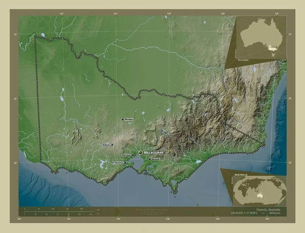 Victoria État Australie Carte Altitude Colorée Dans Style Wiki Avec — Photo